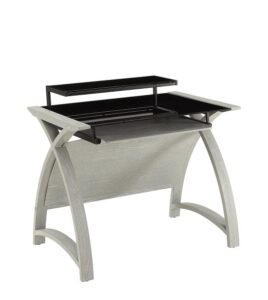 Cohen Curve Computer Desk Small In Black Glass And Grey Ash