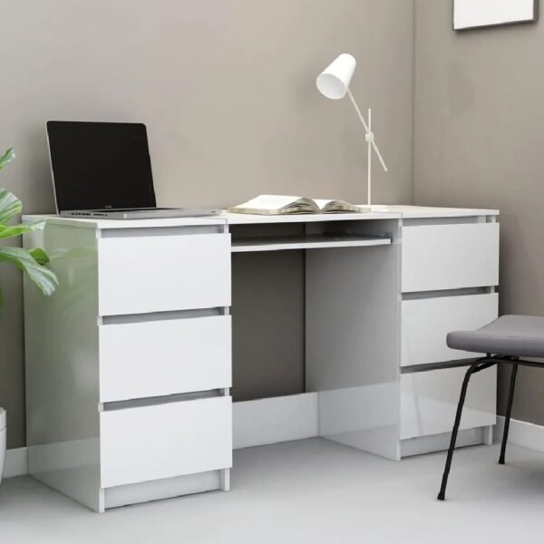 Abingdon High Gloss Laptop Desk With 6 Drawers In White