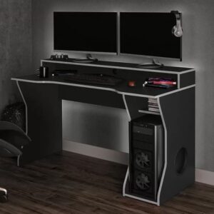 Enzi Wooden Gaming Desk In Black And Silver