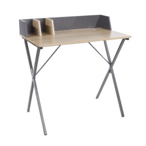 Leith Wooden Laptop Desk With 2 Shelves In Oak And Grey