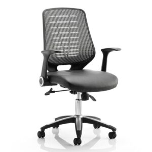 Relay Task Silver Back Office Chair With Leather Black Seat