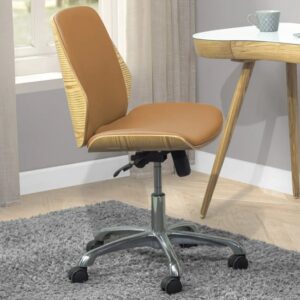 Vikena Faux Leather Office Chair In Oak And Tan